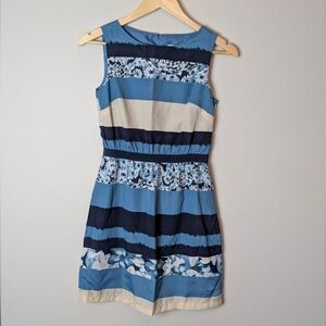 Ann Taylor Loft Blue Striped Sleeveless Dress Petite XS